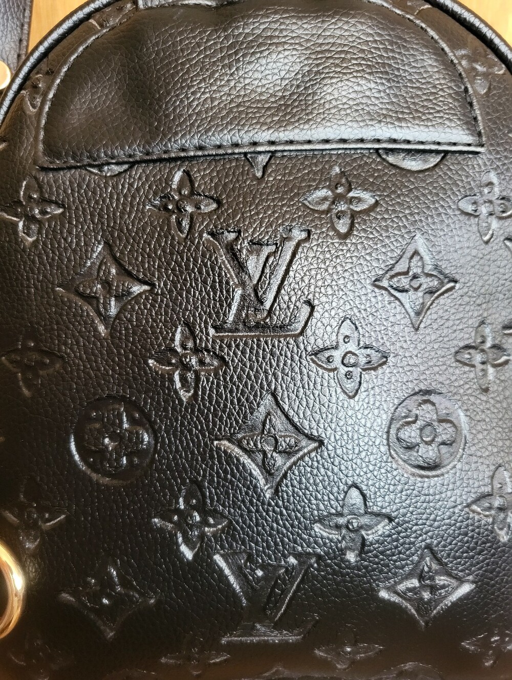 Designer Inspired Black Embossed Mini Backpack with Gold Hardware. - Picture 4 of 16